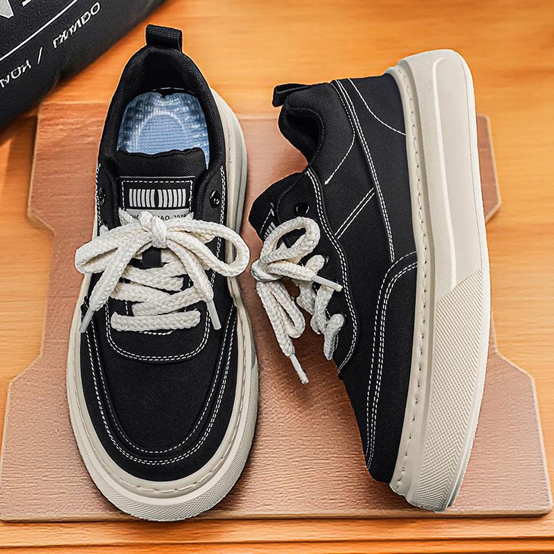Men's Shoes Fashion Casual Sports Board Shoes Breathable Stitching Canvas Shoes Black Dirt-resistant Student Shoes
