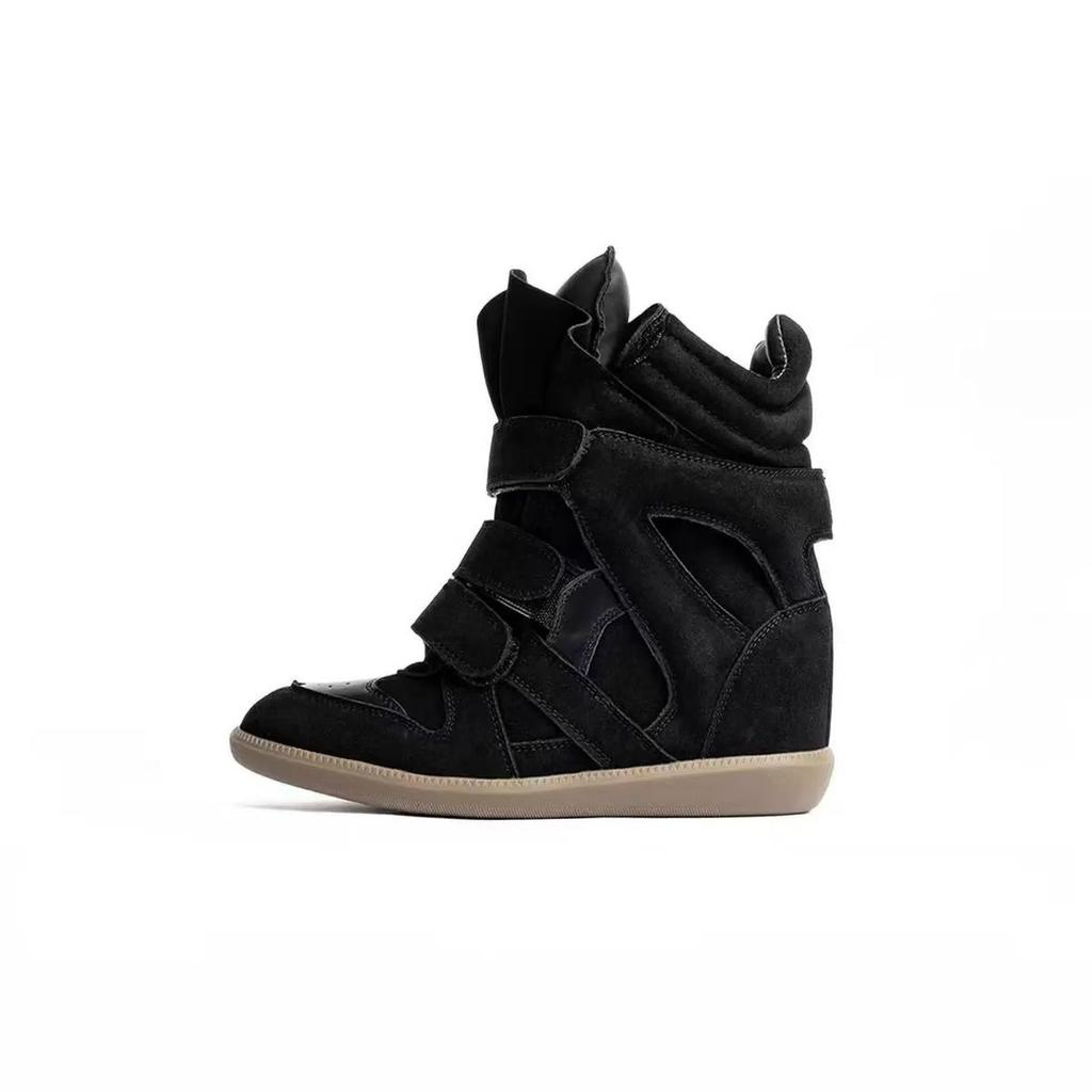 Scarpe da Donna con Velcro Nascosto per Aumentare l'Altezza, Zeppa, Abbinamento Colori, Scarpe Sportive Casual, Scarpe Alte in Vera Pelle