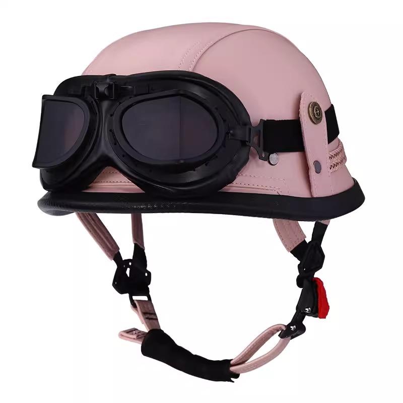 VGV Vintage Half Helmet Motorcycle Helmets Summer Cool Protective Glasses Man Women Boy Girl Light Cute Sunburn Protection