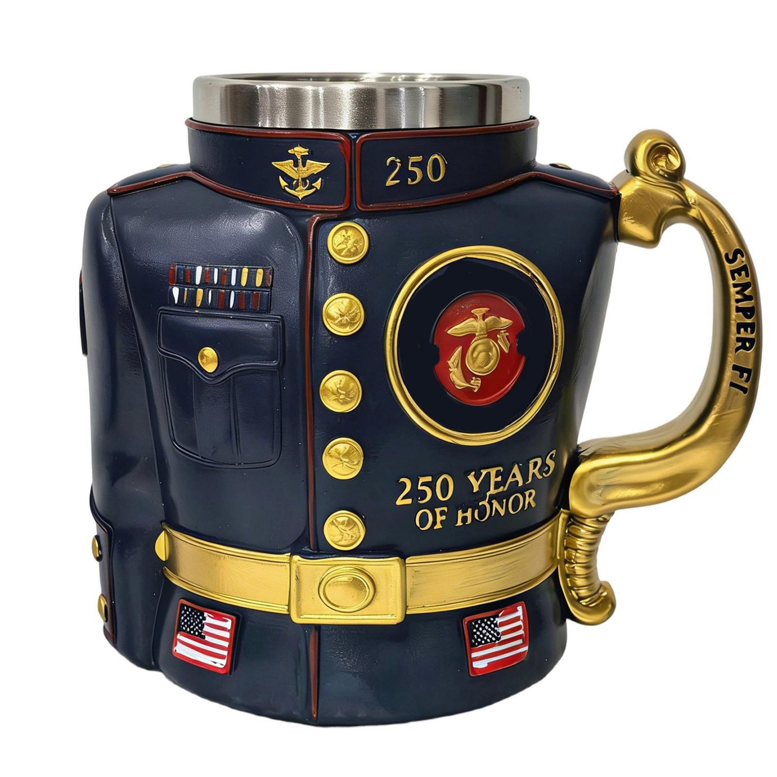 

250th Anniversary 3D Military Commemorative Mug,Blues Uniform Tankard With Sword Handle, Collectible Gift For Veterans One Size