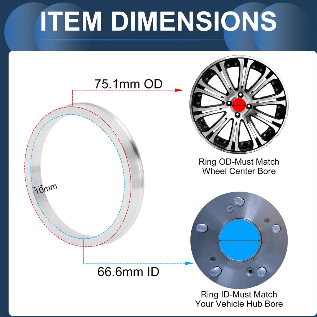 INFINAUTO Wheel Hub Centric Ring OD 75.1mm to ID 66.6mm