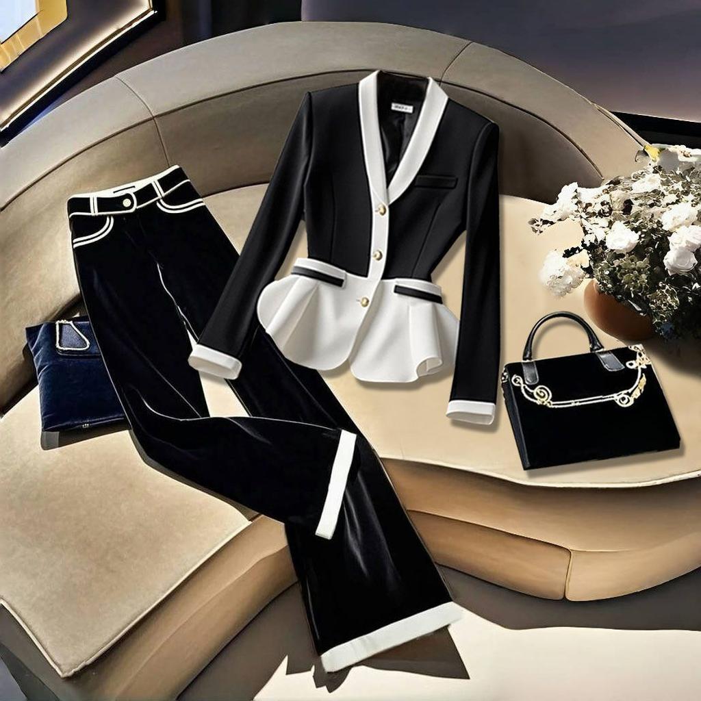 Autumn and Winter High-end Women's Clothing Professional Versatile Jacket Top Super Good-looking Straight Trousers