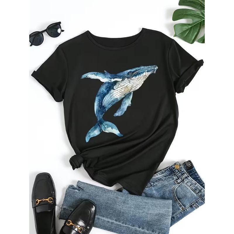 Unisexs Watercolor Whale Tshirt Ocean Marine Animal Print Casual Crew Neck Short Sleeve Tee Summer Coastal Nature Shirt