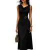 Ärmelloses Midikleid mit asymmetrischem Saum, Taillenbinde-Detail, drapiertem Ausschnitt, elegante Passform mit ausgestelltem Rock, geeignet für verschiedene Anlässe
