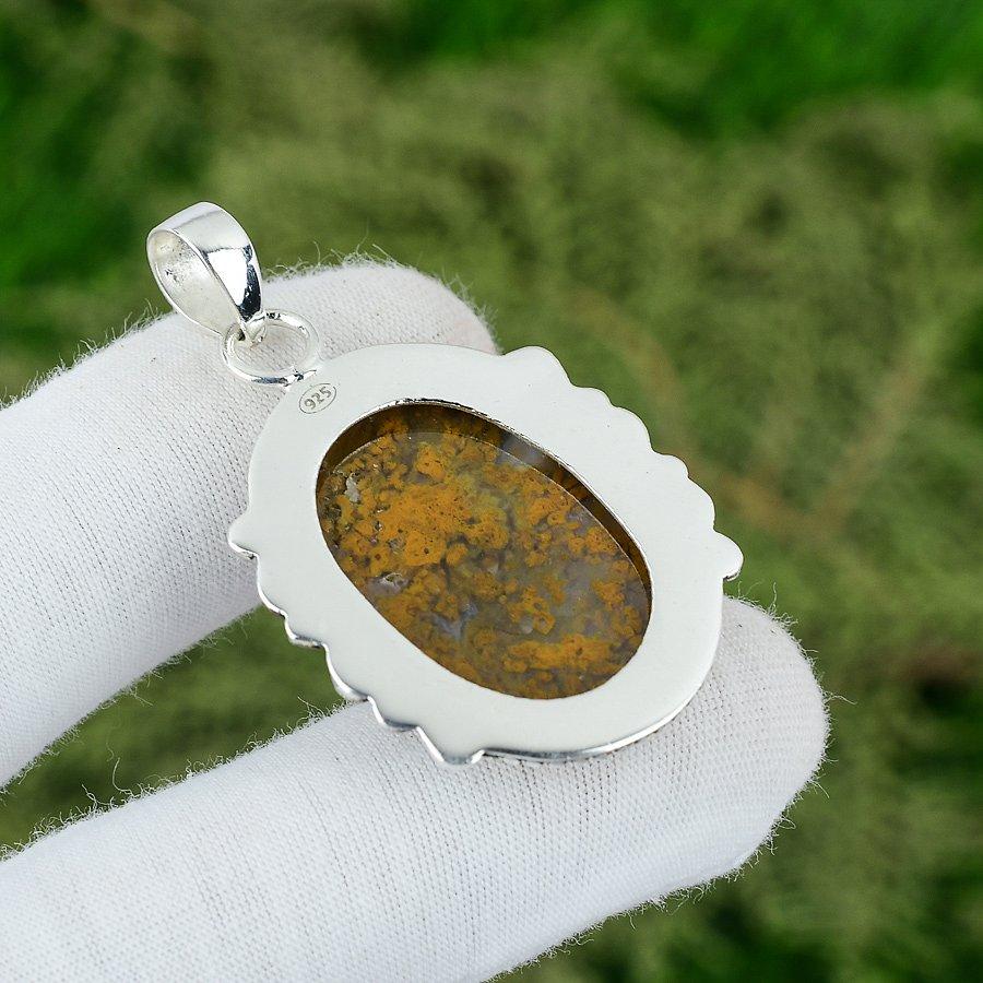 Natural Ocean Jasper Gemstone Jewelry 925 Sterling Silver Pendant For Girls
