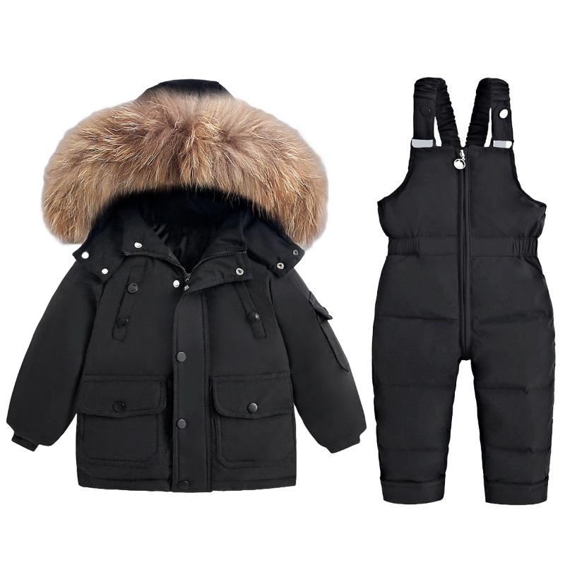 Winter Baby Down Jacket for Boys and Girls Two-piece Suit for 1-5 Years Old Overalls Jumpsuit