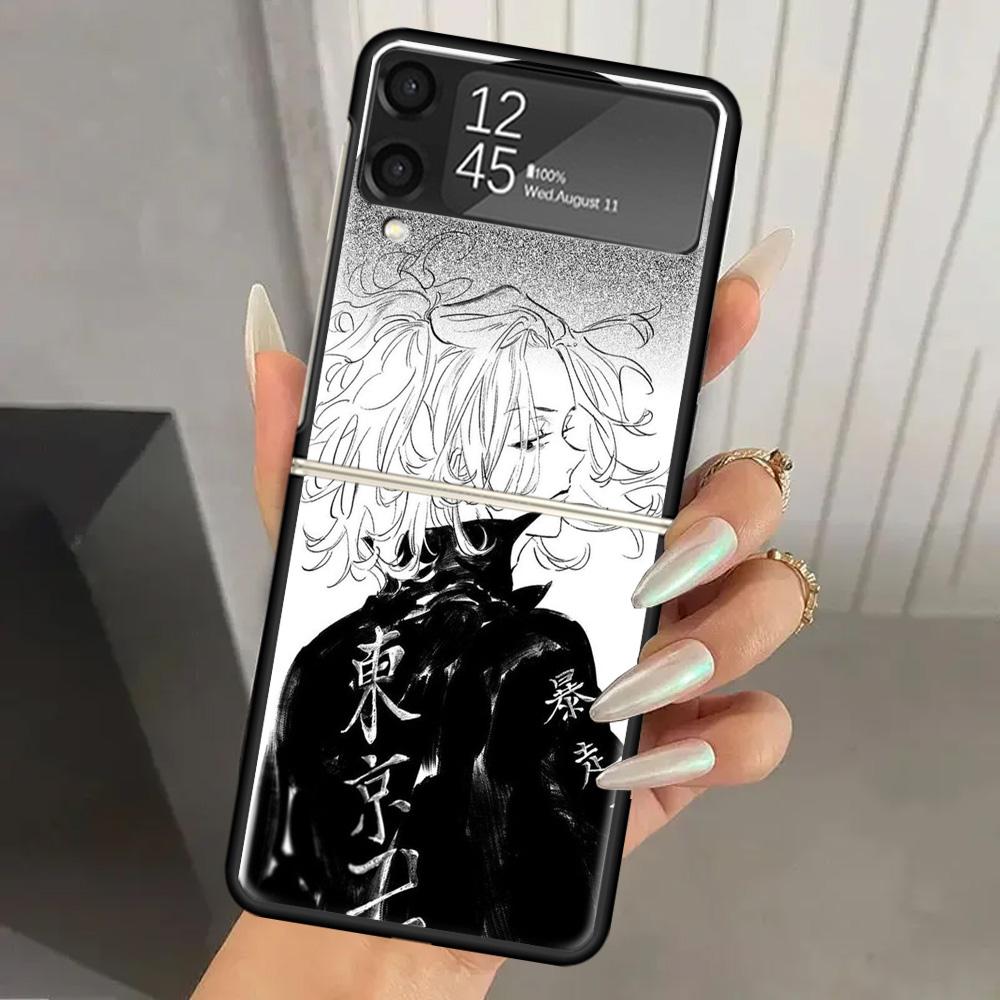 Tokyo Aevengers Black Anime Hard PC Phone Case For Samsung Galaxy Z Flip 7 6 5 4 3 Black ZFlip7 ZFlip6 Flip5 Flip4 Flip3 5G Prin
