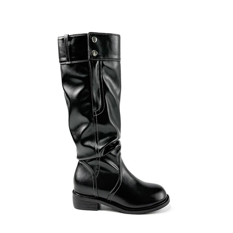 British Style Pleated Piled Boots, Women's Knees Are Thin, Big Tube Circumference Boots, Thick Heel Thick Knight Boots