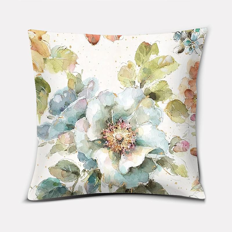 45x45cm Blaue Blume und Vogel Druck Quadratischer Kissenbezug Sofa Büro Heimdeko
