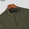 INCERUN Spring Men's Zip-up High Neck Long Sleeve Rib Fitted T-shirts Tops Undershirts