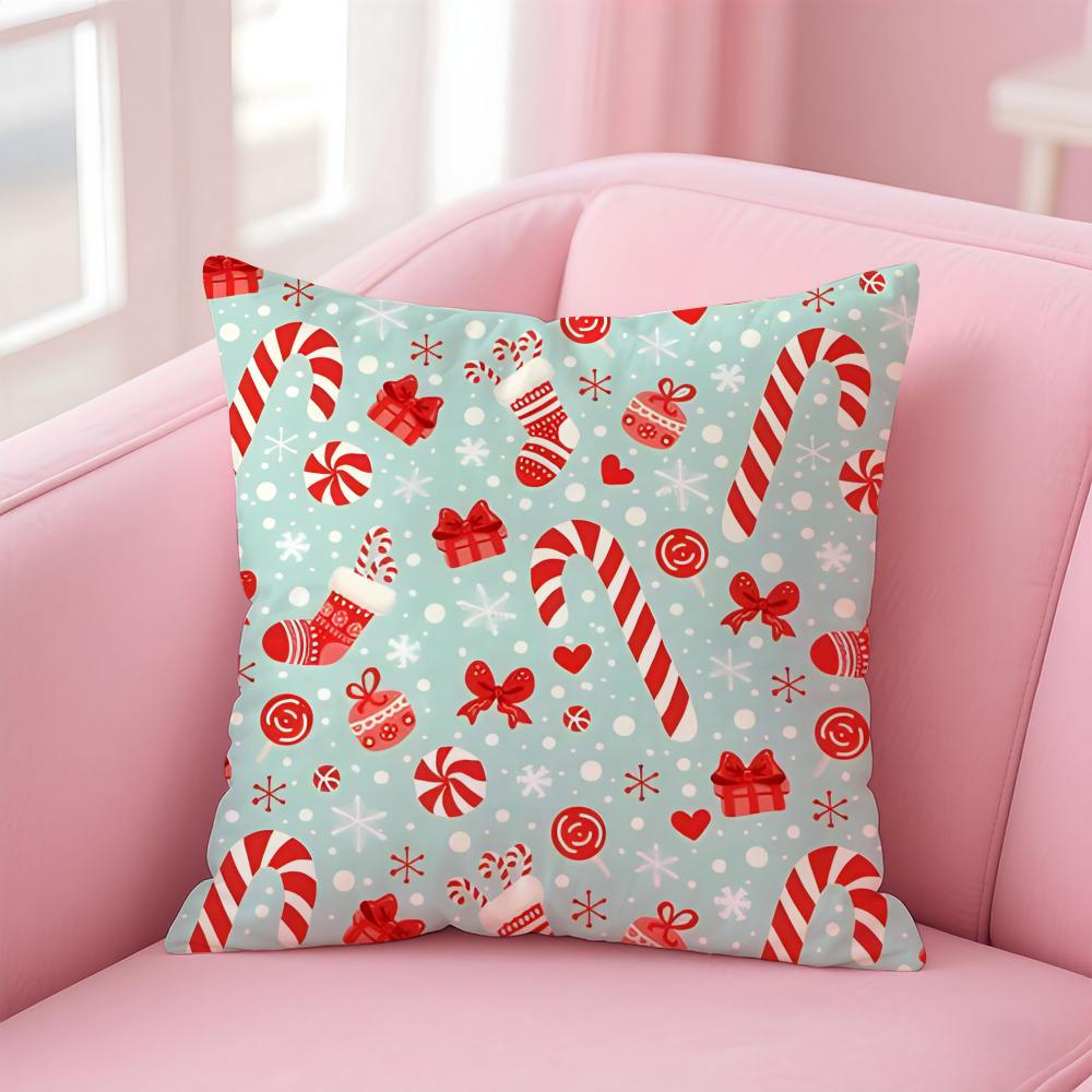 Cchristmas Illustration Cushion Cover Pillowcase Short Plush Invisible Zipper Room Sofa Cushion Cover