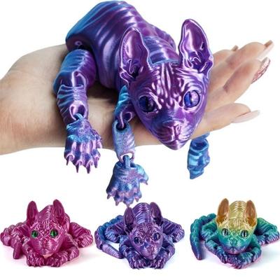 3D-gedruckte Sphynx-Katze Tiere Spielzeug Realistische haarlose Figur Gelenkige Katze Fidget-Spielzeug für Katzenliebhaber Sammler Weihnachten Heimdekoration