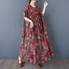 DIMANAF 2025 Summer Women Plus Size Vintage Dress Floral Short Sleeve Casual Basic New Printing Loose Long Dress