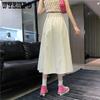Female Simple Solid Mid-length Half-body Skirt Spring and Summer A Line High Waist Thin Design Sense Niche Elastic Waist Umbrella Skirt