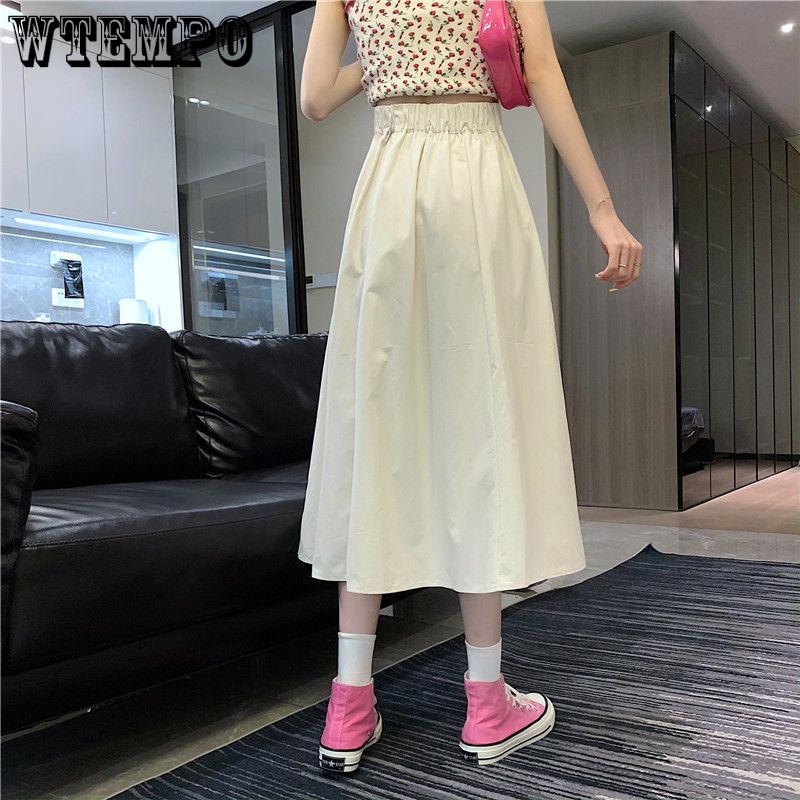 Female Simple Solid Mid-length Half-body Skirt Spring and Summer A Line High Waist Thin Design Sense Niche Elastic Waist Umbrella Skirt