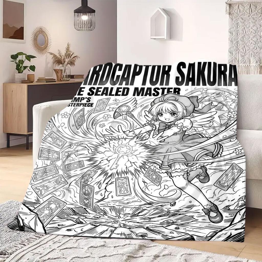 Cardcaptor Sakura Bold 2D Print Flannel Blanket, Cartoon Pattern for Bed, Cozy Travel Picnic Essentials Blanket_LIAN