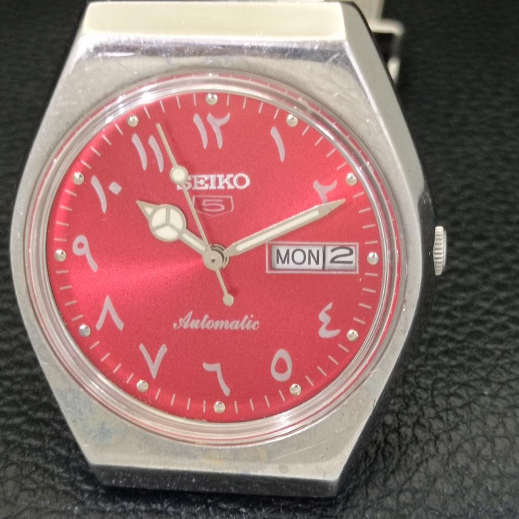 AUTOMATIC VINTAGE SEIKO 5 JAPAN 6309A MENS ARABIC RED COLOR DIAL WATCH A701213-5 R206a-a701213