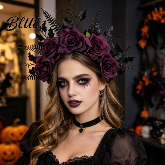 Gothic Floral Hairband for Party Halloween Rose Headband Flower Leaf Crown Hair Hoops Bands Dark Princess Cosplay Headpiece Dress Up Accessories