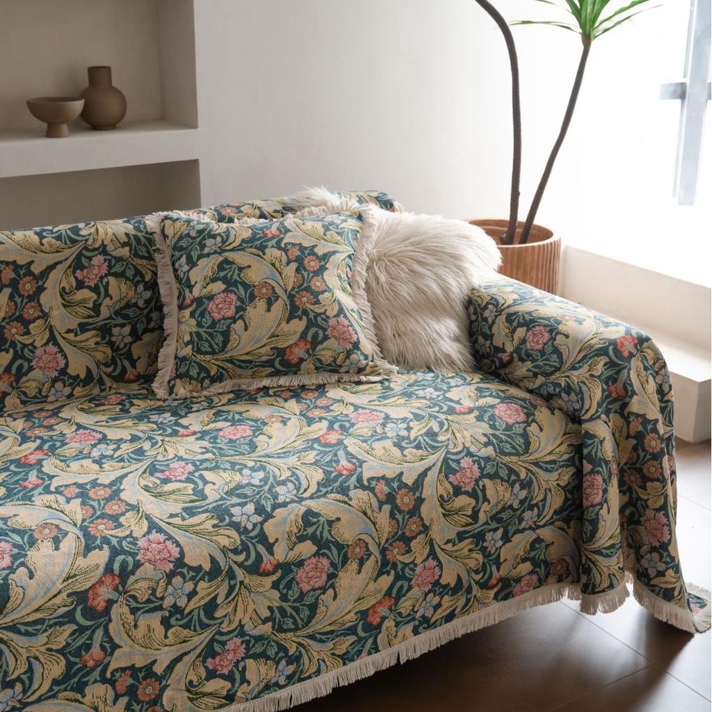 Sofa Handtuch Anti-Katzenkratzer Jacquard Verdickt Blaue Blume Fransen Dicke Sofa Decke