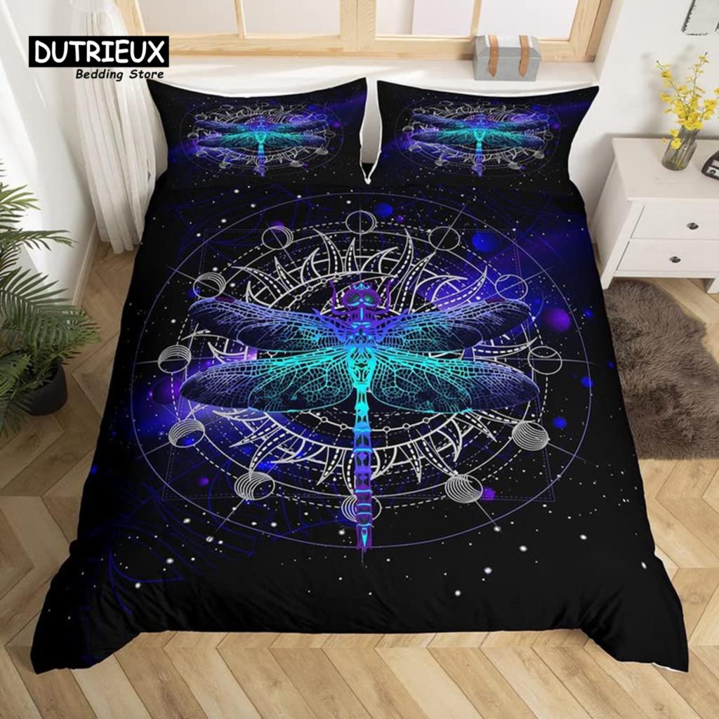 Breathable Trendy King Queen Dragonfly Size Chic Animal Polyester Bohemia Mandala Flowers Bed Comforter