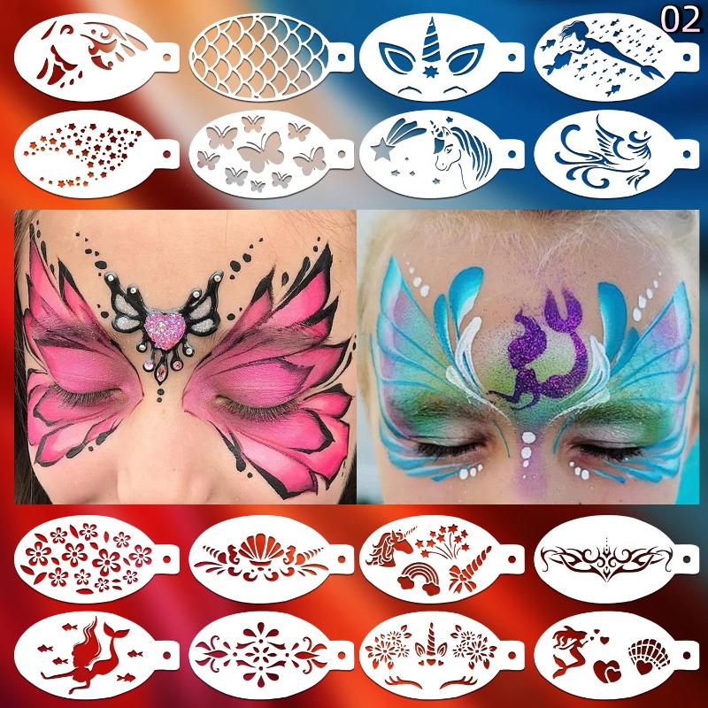 16Pcs Face Painting Tattoo Stencil Set Reusable Hollowed Body Art Paint Stencils Diy Eyebrow Templates Hand Drawn Spray Painting
