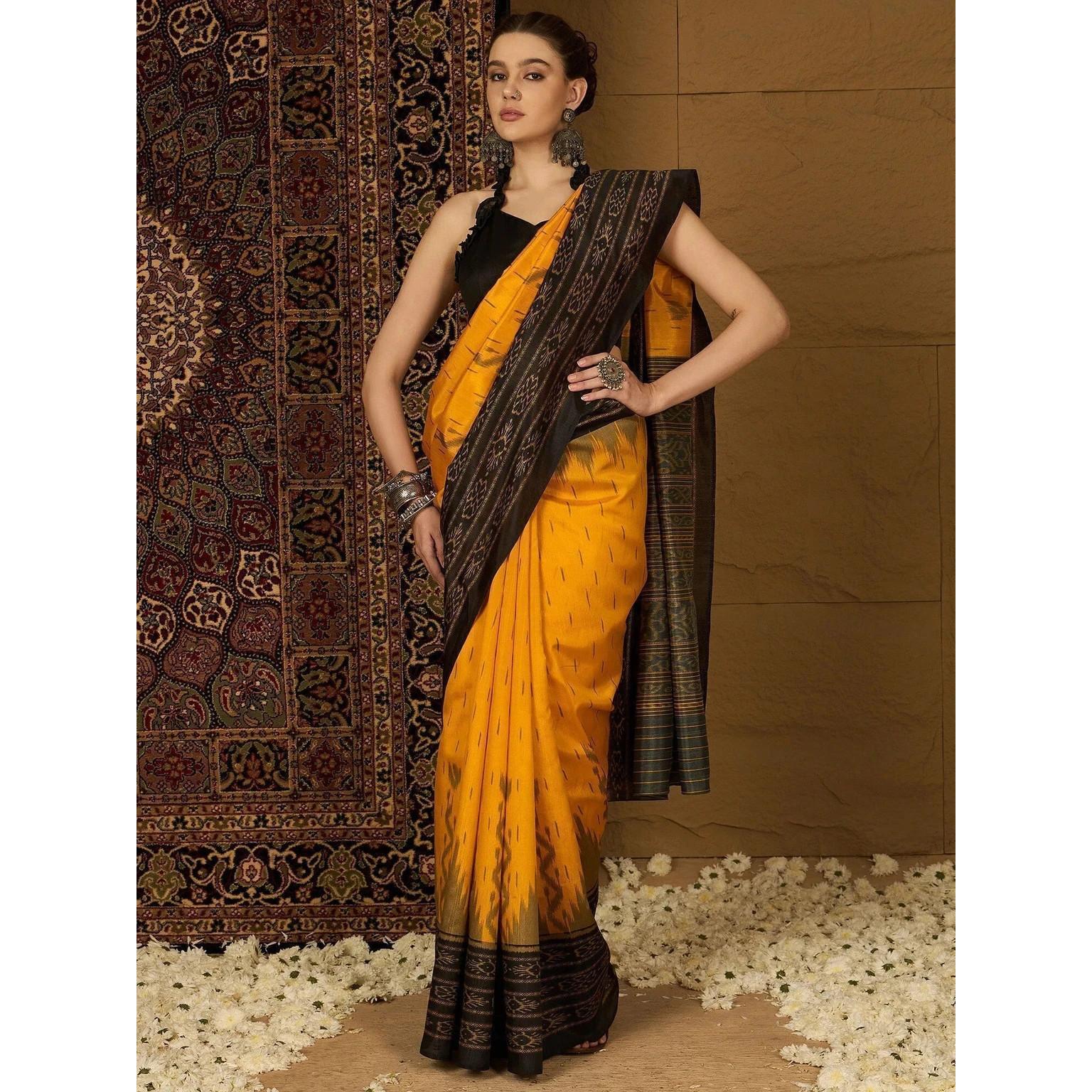 Silk Blend Ikkat Printed Saree with