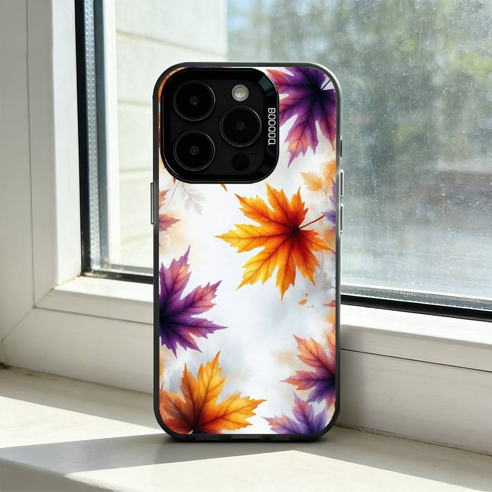 Colorful L-Leaves Phone Case For iPhone 17,16,15,14,13,12,11 Plus,Pro Max,XS,Colorful Silver Phone Case Funda Cover