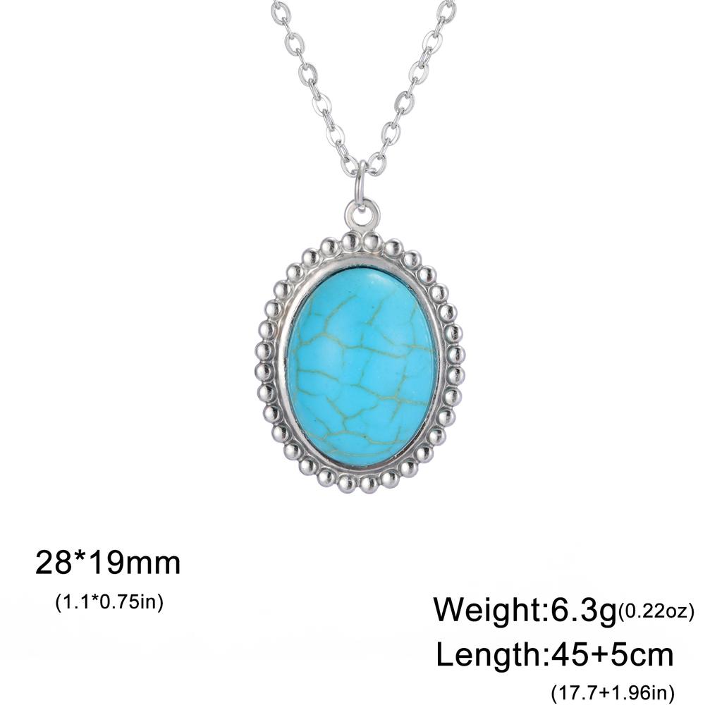 Oval Turquoise Pendant Necklace Women Stainless Steel Neck Chains Choker Blue Stone Jewelry Valentine's Day Gift