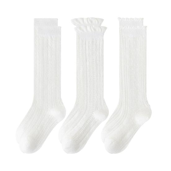 

3 Pairs Kids Thin Cotton Socks for Summer Solid Color Crew Socks for Girls XL білий