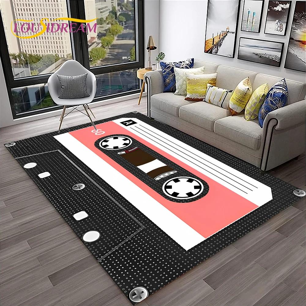 Retro Music Cassette Tape Pattern 3D Carpet Rug for Home Living Room Bedroom Sofa Doormat Decor,kids Area Rug Non-slip Floor Mat