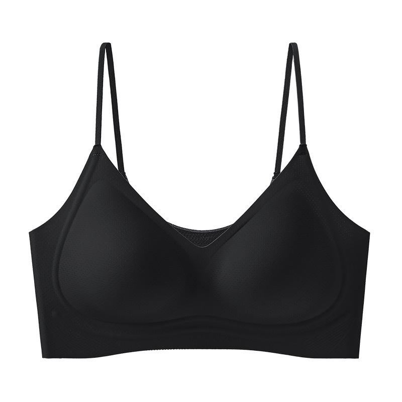 

Chest seamless thin shoulder straps with sub-breasts breathable ice silk bra cover ice silk XL чорний
