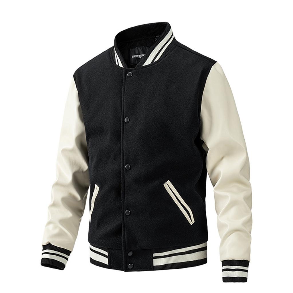 Baseball Coat Jacket Men's  And Winter New Casual Color Inserted Wool Coat
