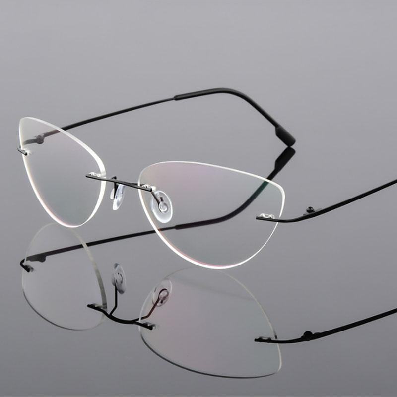 Rimless Cat Eye Titanium Alloy Glasses Men Ultralight Eyeglasses Women Frameless Eyewear Optical Myopia -0.5 -1.0 -1.5 To -6.0