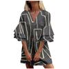 Women's Fashion Temperament Elegant Fresh Printed V-Neck 3/4 Sleeves  Dress