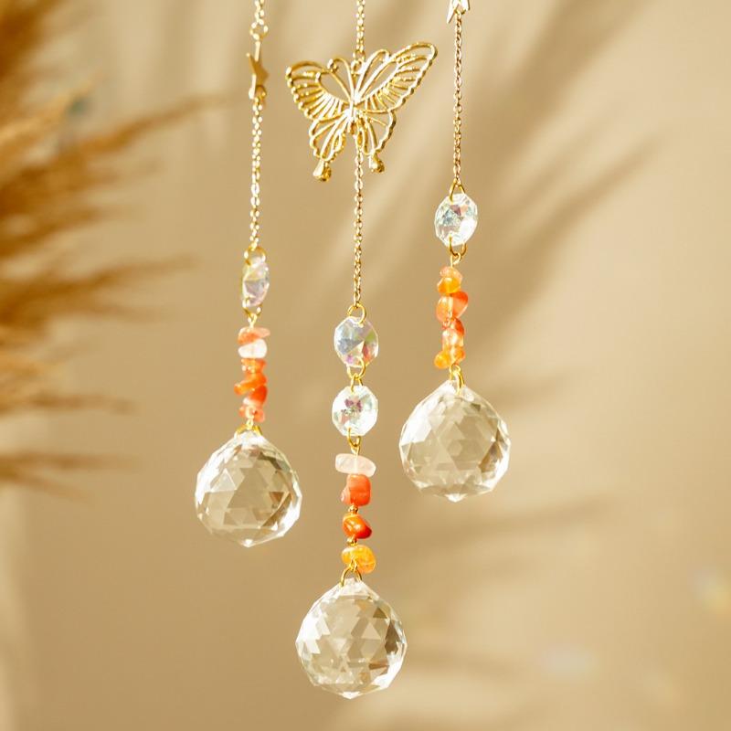 Handmade Crystal and Plastic Wind Chime Accessories Big Moon Design Leaf Decor Hemp Rope Tied for Garden Decoration Crystal