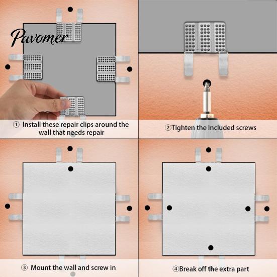 Drywall Fasteners Clip 10Pcs Repair Clips with 20 Screws, Fastener Fits 1/2" Tools 5/8" Panels, Stainless Steel for DIY Damaged Walls Repairing