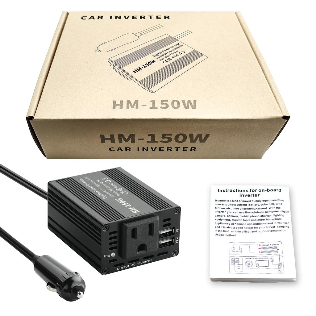 150W Car Inverter DC 12V to AC 110V US Version Auto Power Inverter USB 1A  2.1A Fast Charging Charger For Car Power Adapter