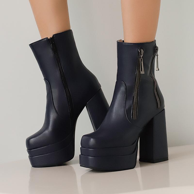 Women's High-heeled Short Boots Autumn and Winter New European and American Style Waterproof Table Thick-heeled Large-size Short Boots