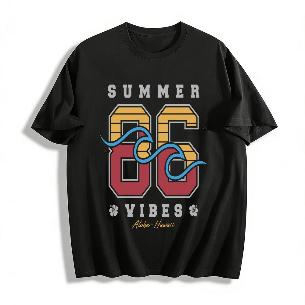 Summer 86 Aloha Hawaii Vibes Graphic Casual Tee Pure cotton T-shirt XXS