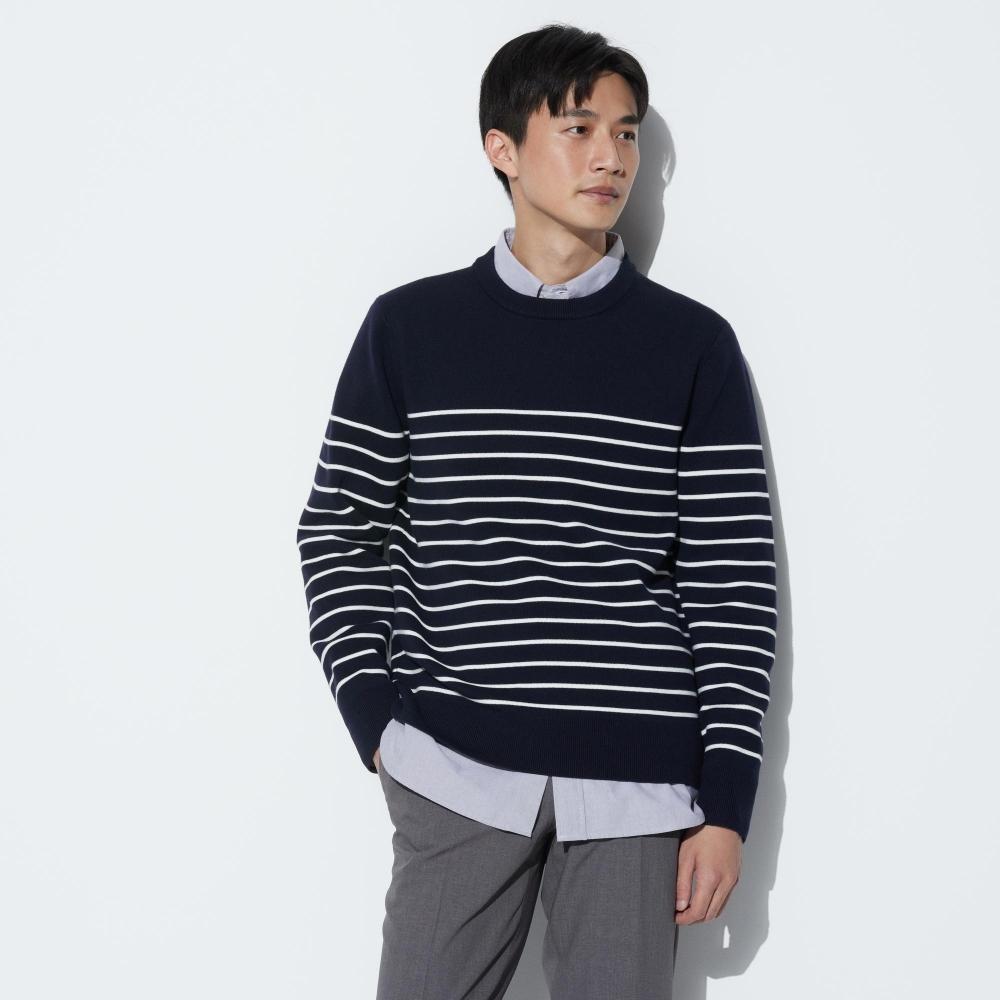 

UNIQLO JAPAN Моющийся эластичный свитер в рубчик с круглым вырезом и длинными рукавами