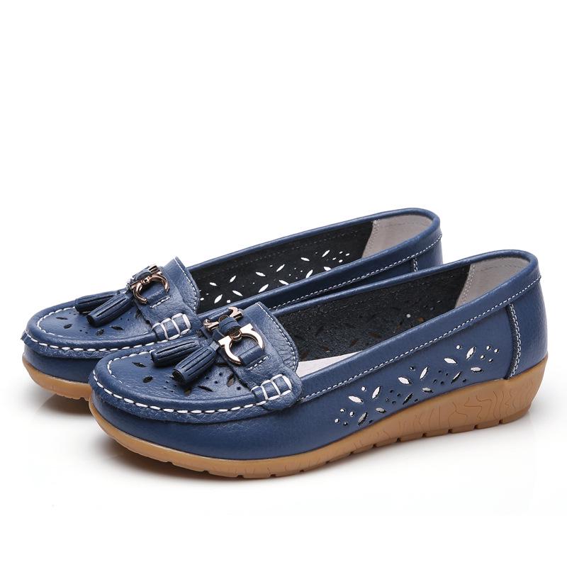 Women Casual Flat Hollow Out Loafers Large Size Breathable Slip-On Comfort Walking Shoes