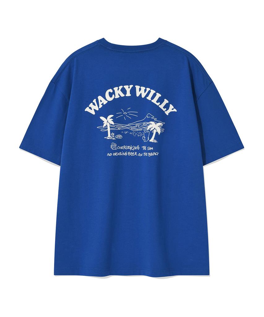 WACKY WILLY Beach Graphic Vacation Short Sleeve T-Shirt Blue