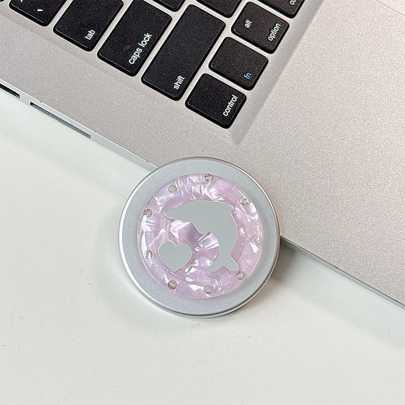 Rhinestone Dolphin Heart Mirror Magnetic Phone Holder - Stylish Desktop Accessory for Women