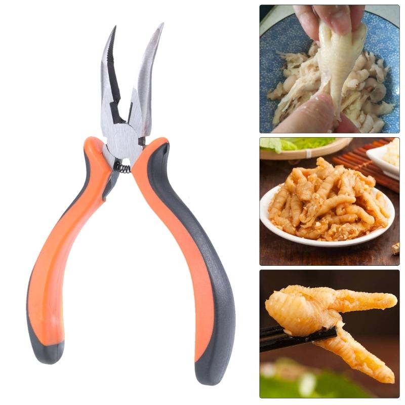 Multiuse Curved Nose Pliers Ergonomic Handle Kitchen Gadget Suitable for Deboning Chicken, Duck Feet Spring Loaded Tool