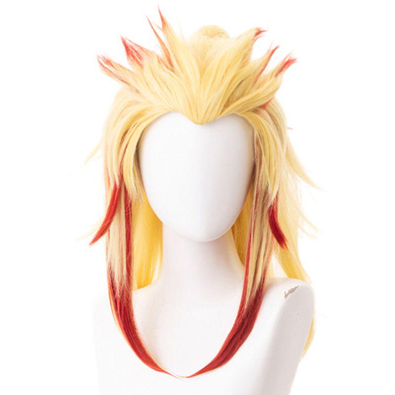 

Slayerkimetsu No Demon Yaiba Ренгоку Кёдзюро Костюм для косплея Кимоно Халат Костюм Rengoku Kyoujurou Wig,One Size