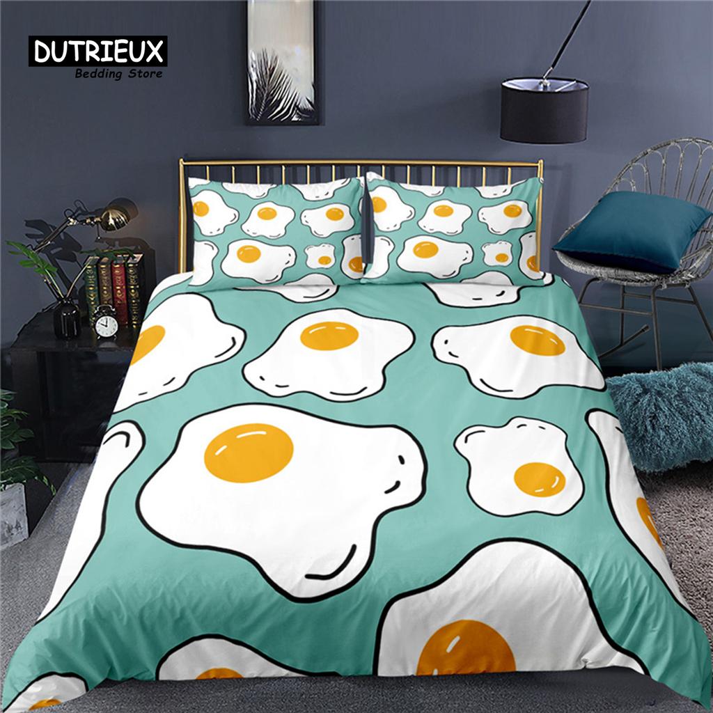 Lussuoso Set Biancheria da Letto per Bambini con Stampa 3D Uovo Fritto, Confortevole Copripiumino e Federe, Taglia Queen e King EU/US/AU/UK