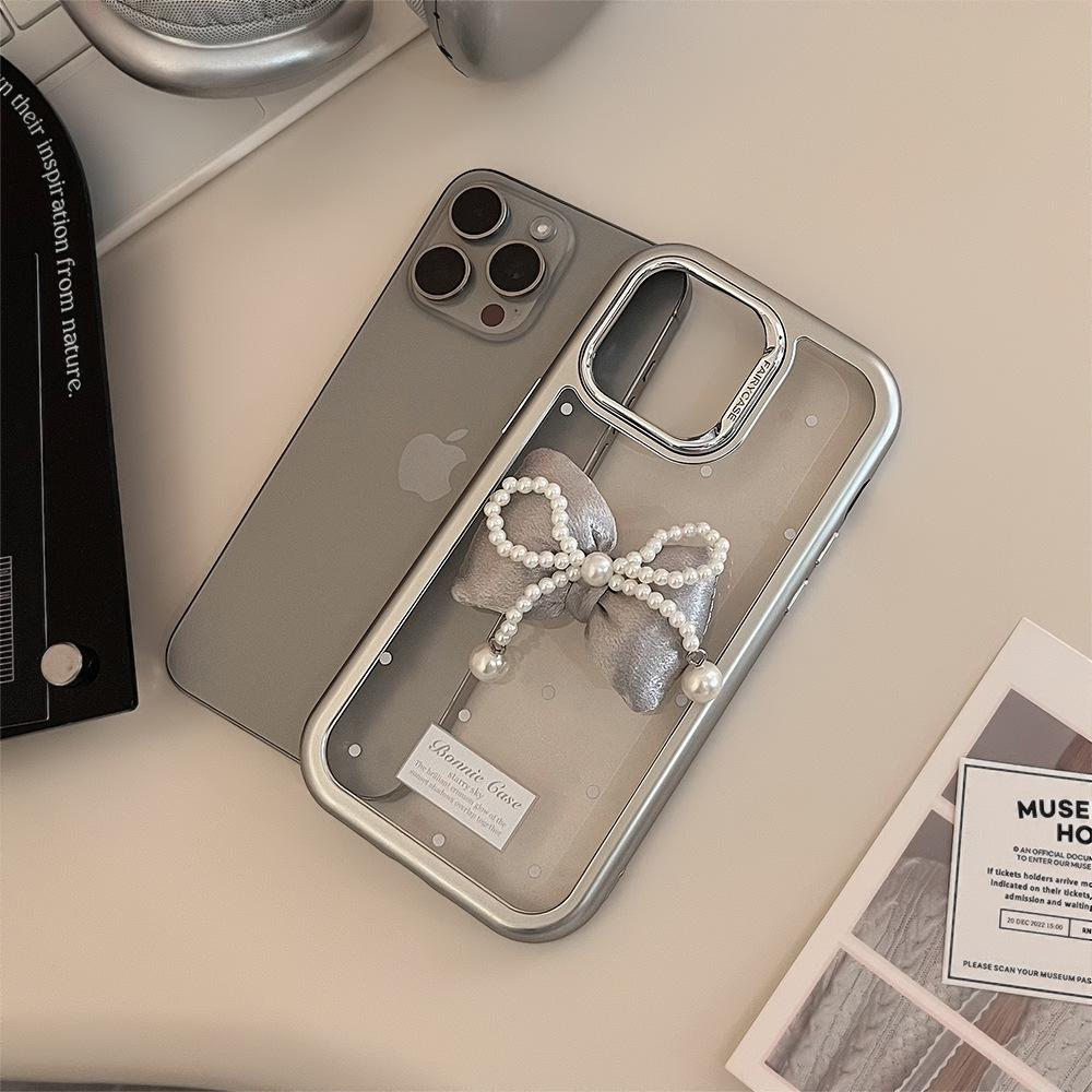 Three-dimensional Pearl Bow IPhone 15 IPhone Case 14 Acrylic 16 Suitable for 13promax Light Luxury Style