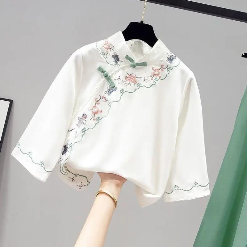 Elegant Hanfu Women's Summer New Butterfly Sweet Chinese Suit Embroidered Suit Hanfu Blouse Skirt Two Piece Set