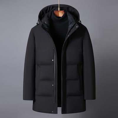 Winter Down Jackets for Men Casual Middle Aged Men's Down Coats Winter Thick Warm Black Parka Hooded