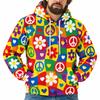 Colorful Peace Sign Hoodie For Men Retro Hippie Flower Heart 3D Printed Pullover Hoodie Checkerboard Graphic Hooded Sweatshirt